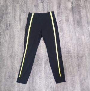 Zyia Black Leggings with Neon Yellow Stripes